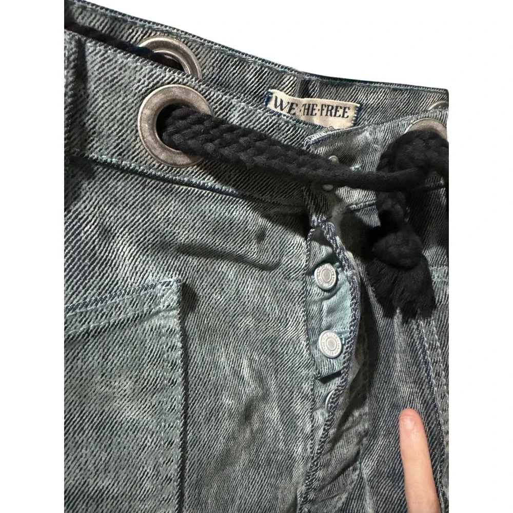 We The Free Free People velvet Moxie Grommet Rope Jeans Size 27 Blue Grey - Picture 5 of 7
